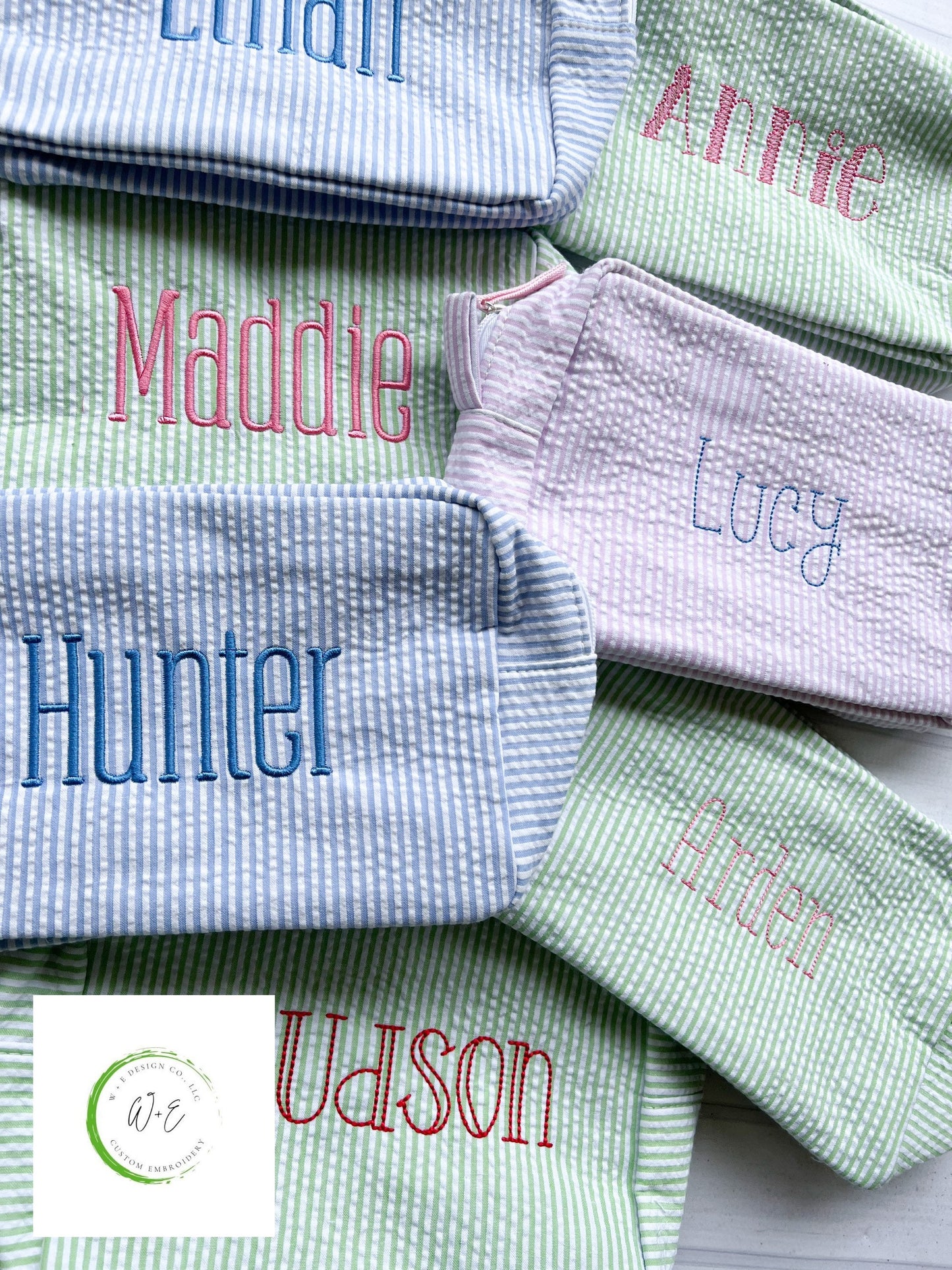 Personalized Seersucker Toiletry Bag, Monogrammed Cosmetic Bag, Gift for Women, Travel Bag, Ballet Bag, Diaper Bag
