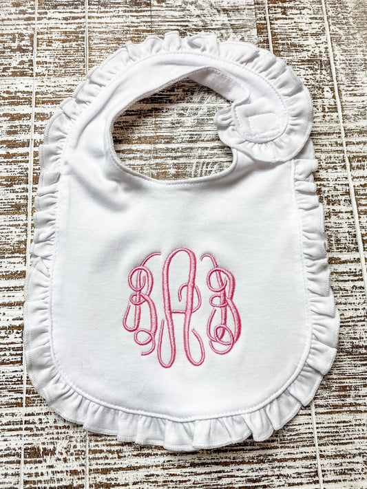 Personalized Baby Bib, Monogrammed Gift, Gift for Baby Girl, White Ruffle Bib