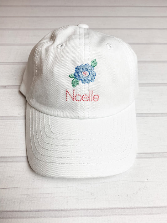Embroidered Flower Toddler Hat, Personalized Children’s Hat, Baseball Cap, Birthday Gift for Girl
