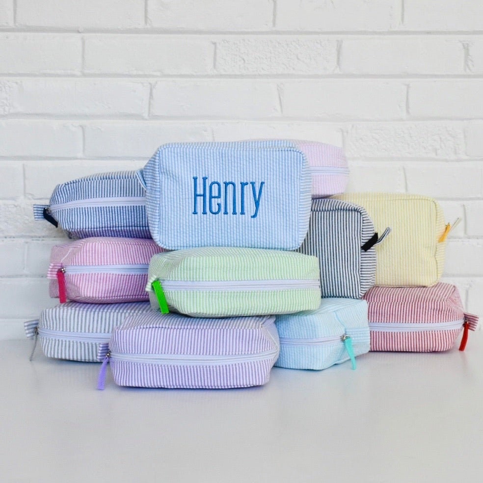 Personalized Seersucker Toiletry Bag, Monogrammed Cosmetic Bag, Gift for Women, Travel Bag, Ballet Bag, Diaper Bag