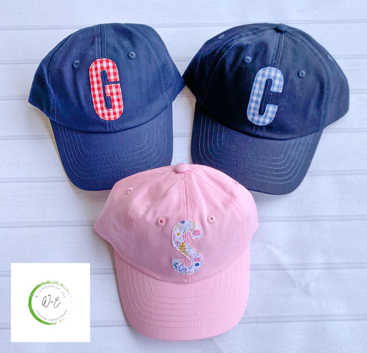 Toddler Letter Hat, Infant Initial Baseball Cap, Personalized Appliqué Baby Cap, Birthday Gift for Child